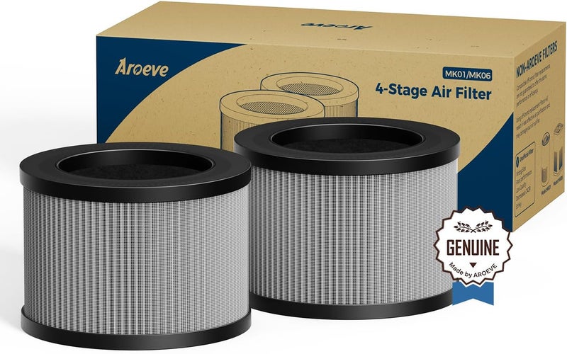 AROEVE MK01&MK06 Air Purifier Replacement Filter, Smoke Remove Material 4 -in-1 with Activated Carbon Mix, Against for Smoke, Odors, and VOCs, 2 Pack- Grey - Image 1